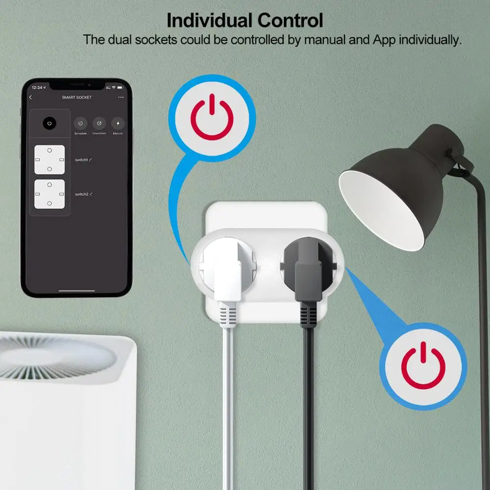 Smart Wi-Fi Dual Socket with Power Monitoring and Voice Control
