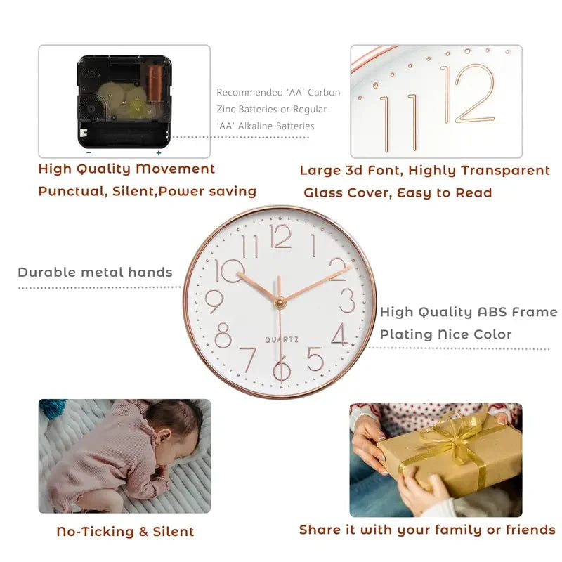 8-Inch Silent Plastic & Glass Wall Clock