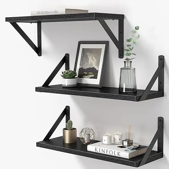 Set of 3 Rustic Floating Wall Shelves