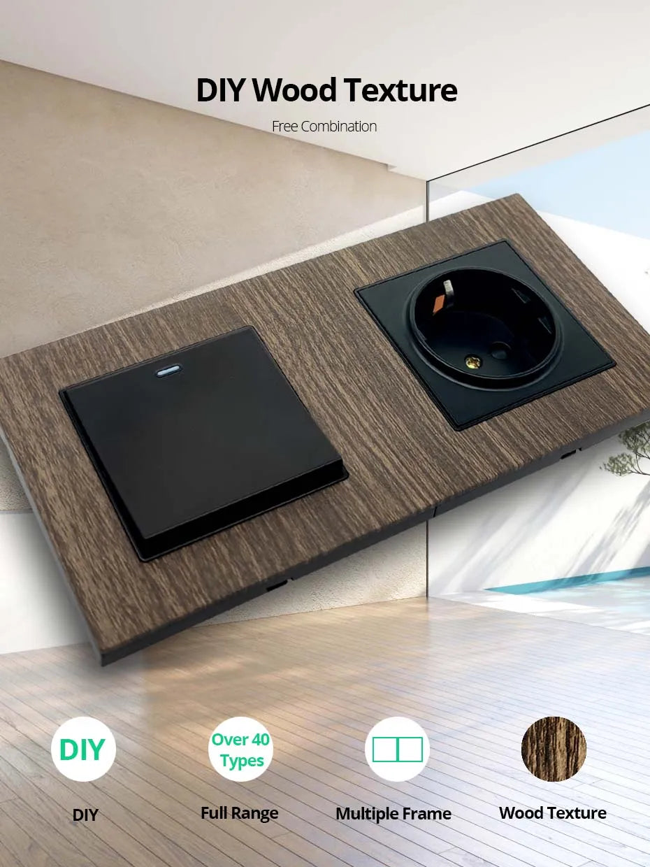 Wood Texture Aluminum Panel Wall Light Switch - DIY Free Combination