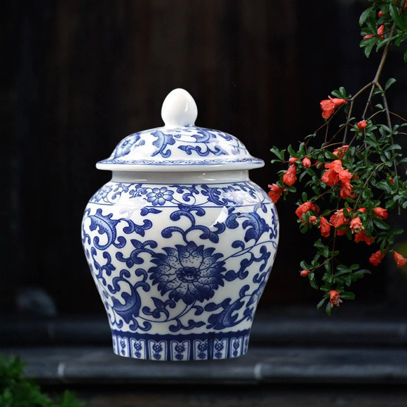 Classic Blue & White Ceramic Ginger Jar Vase