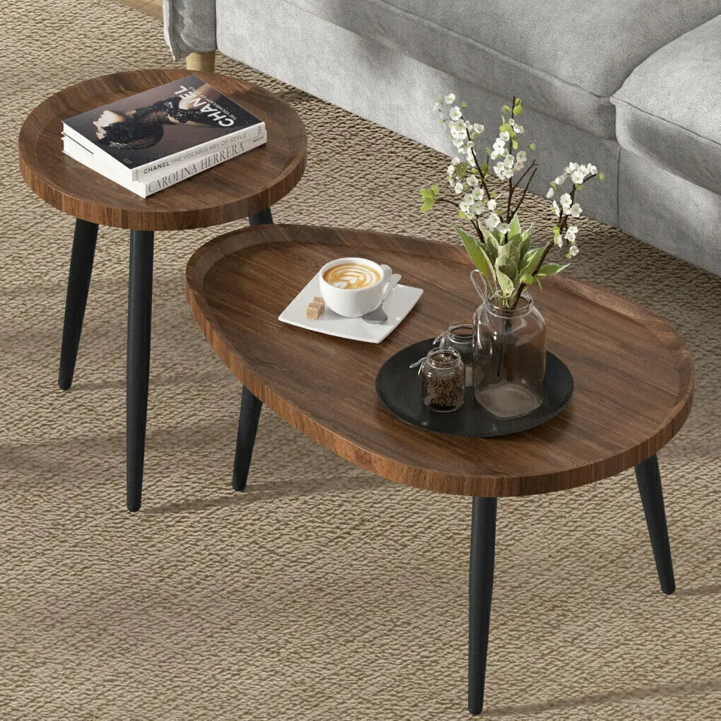 Walnut Industrial Coffee Table Set