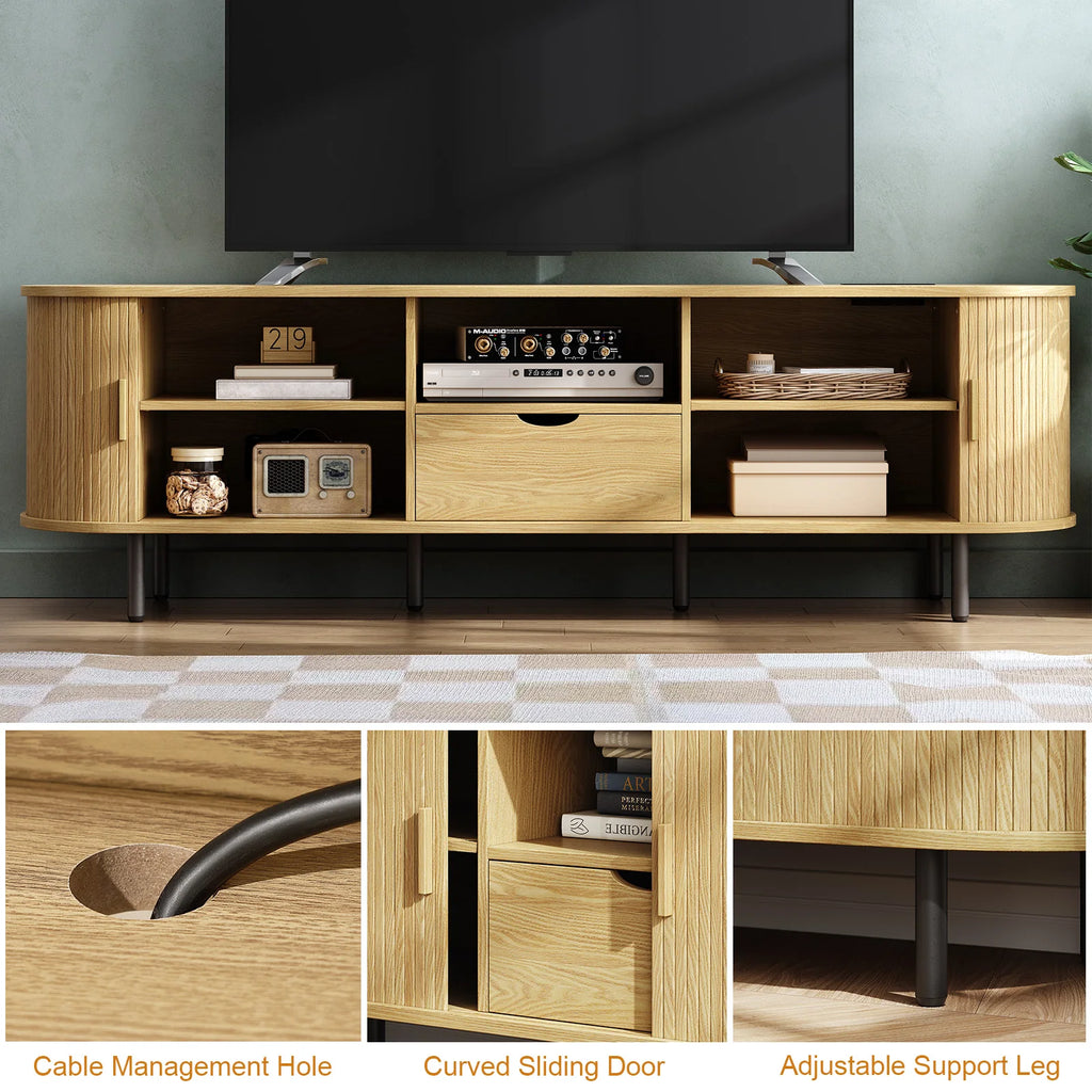 TV Stand – Entertainment Center with Storage & Built-In Power Outlet