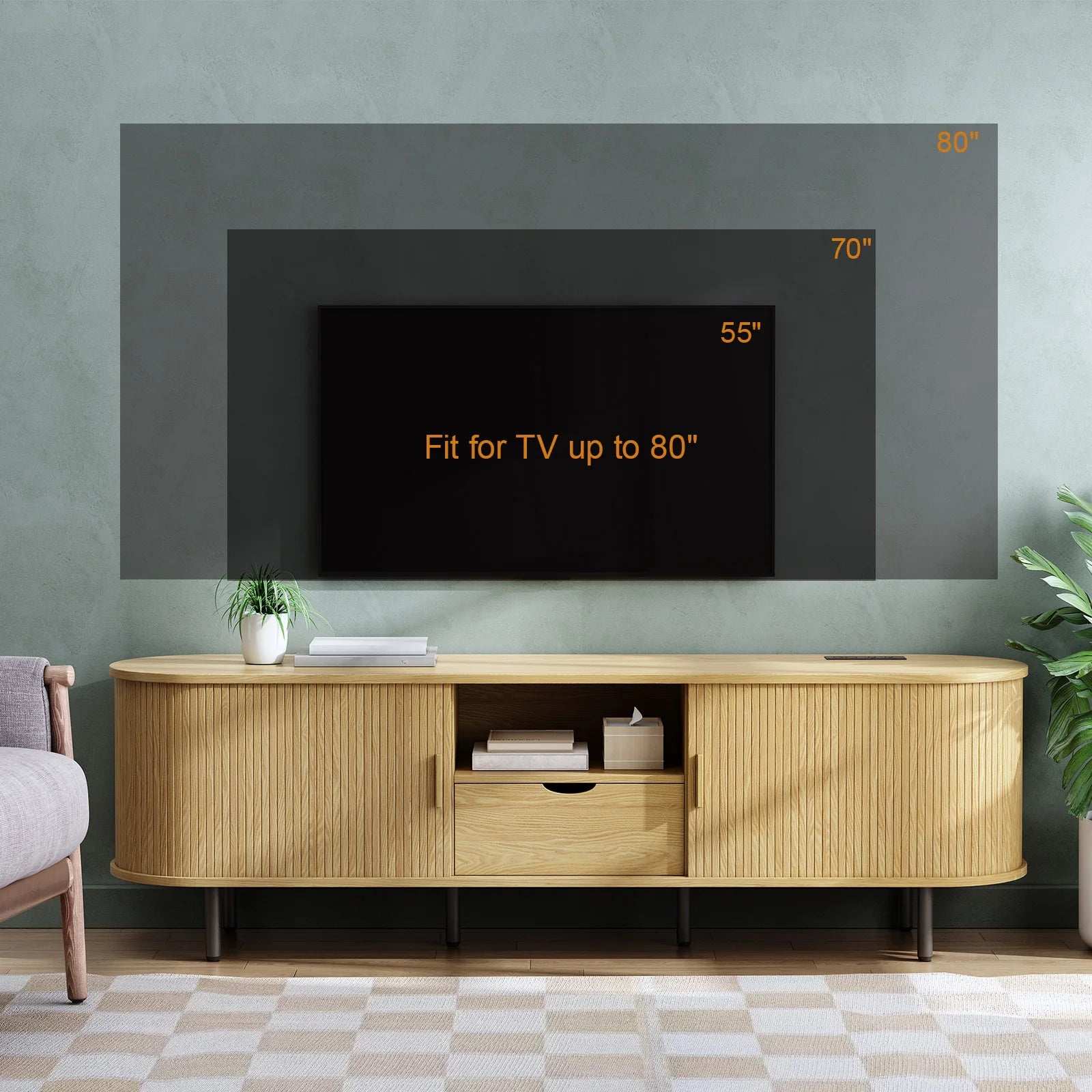 ONBRILL 69" TV Stand – Entertainment Center with Storage & Built-In Power Outlet