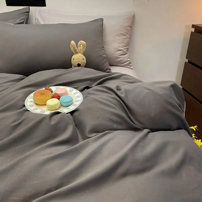 Solid Color Duvet Cover with Zipper