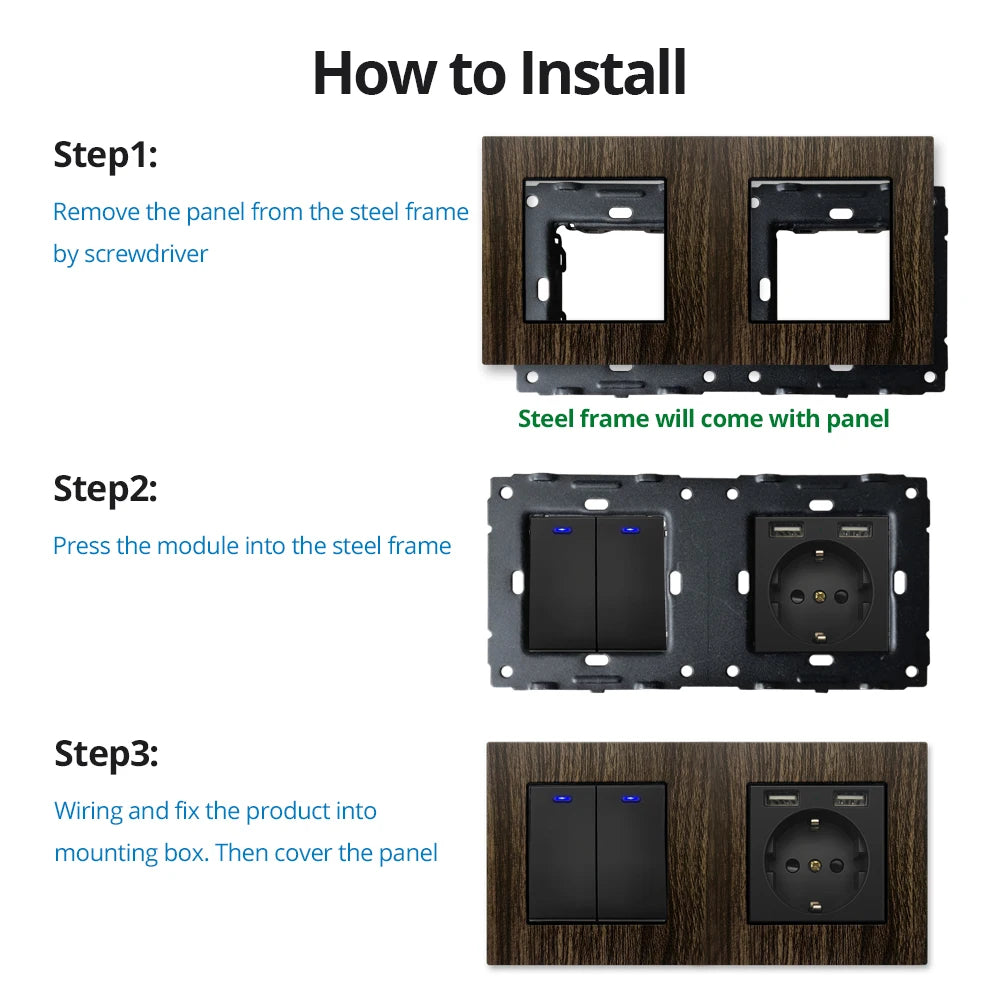 Wood Texture Aluminum Panel Wall Light Switch - DIY Free Combination