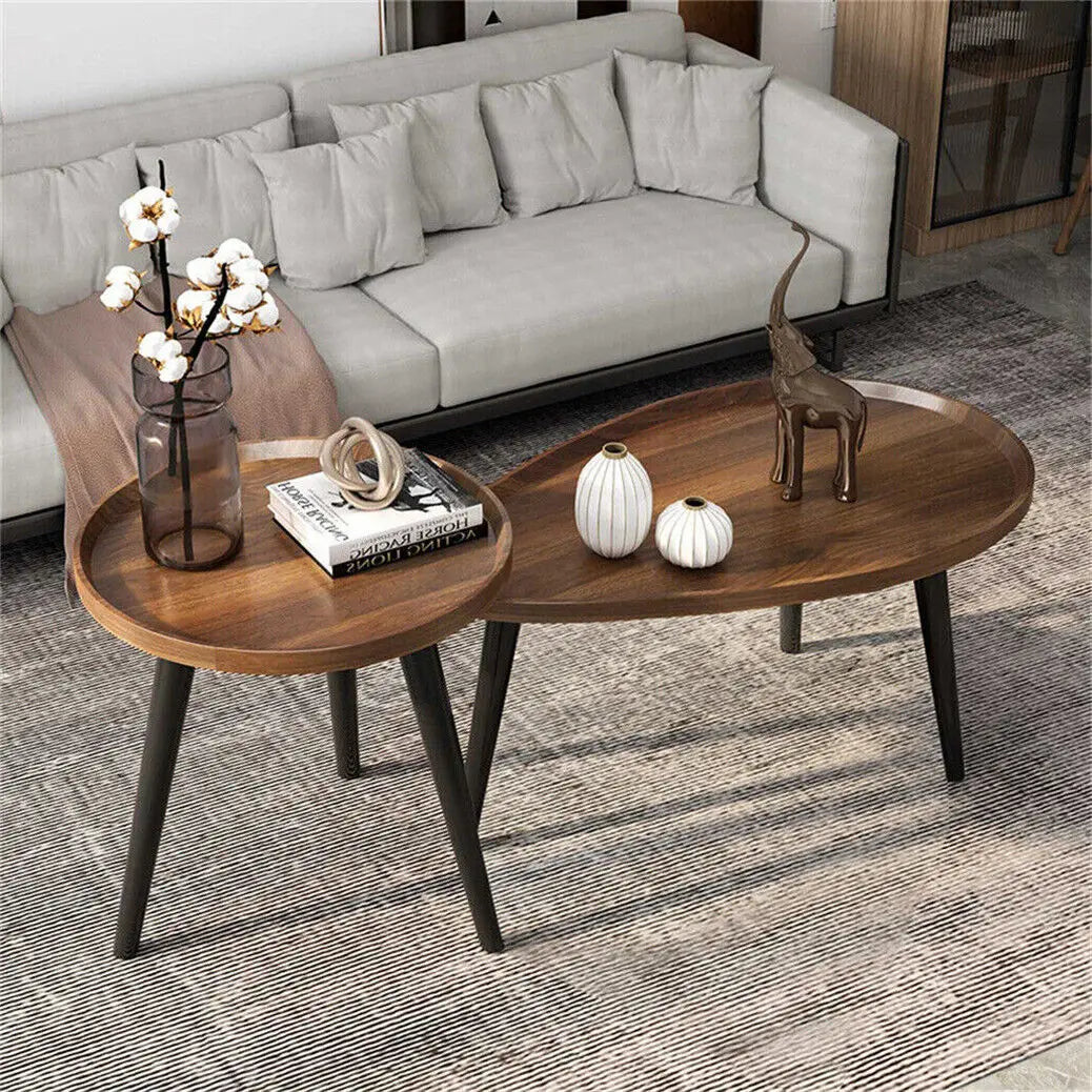 Walnut Industrial Coffee Table Set