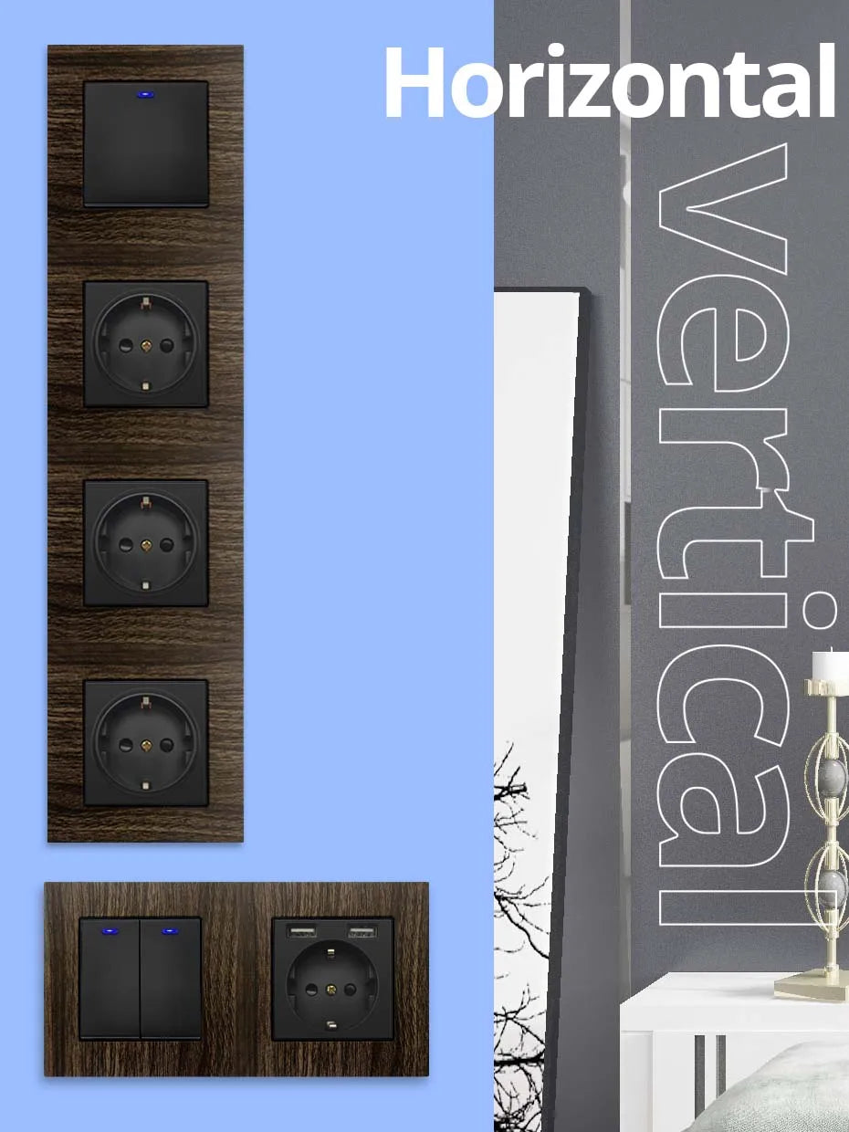 Wood Texture Aluminum Panel Wall Light Switch - DIY Free Combination