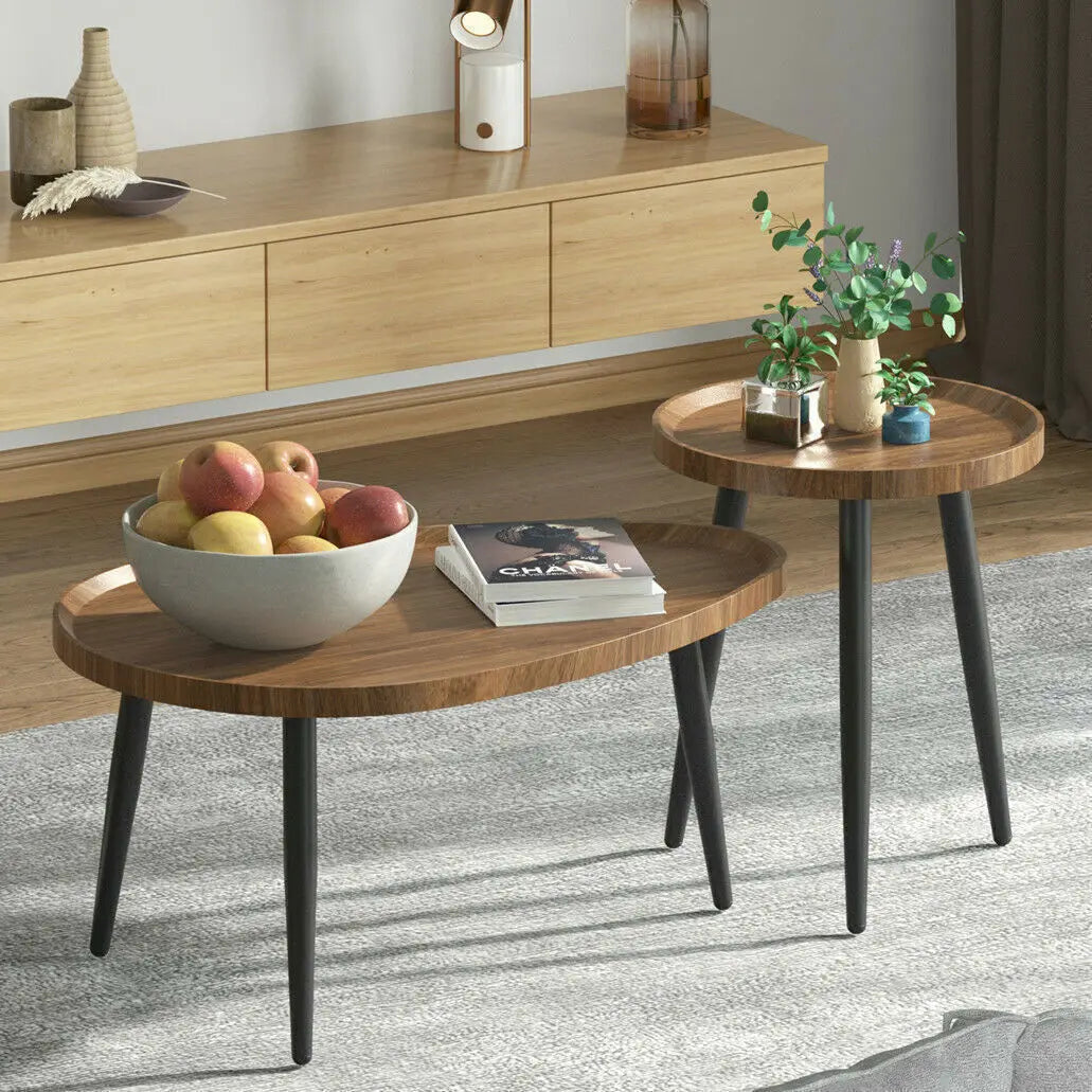 Walnut Industrial Coffee Table Set