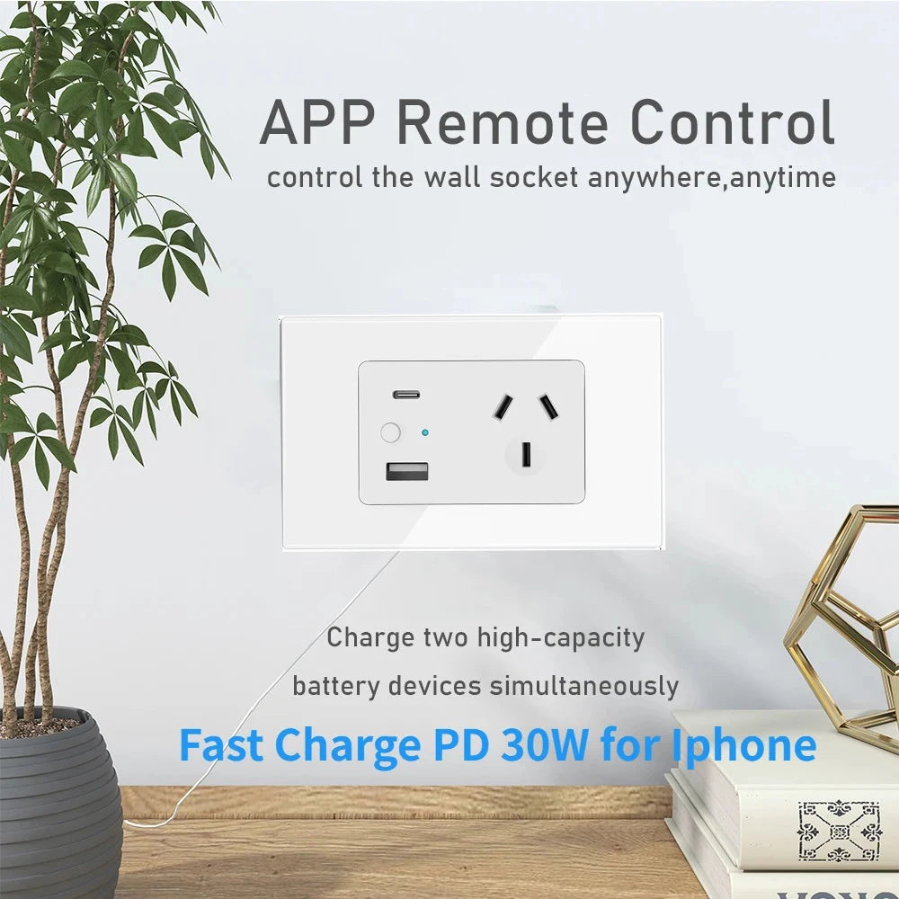 Tuya Wi-Fi Smart Touch Wall Socket with USB &amp; Type-C Charger