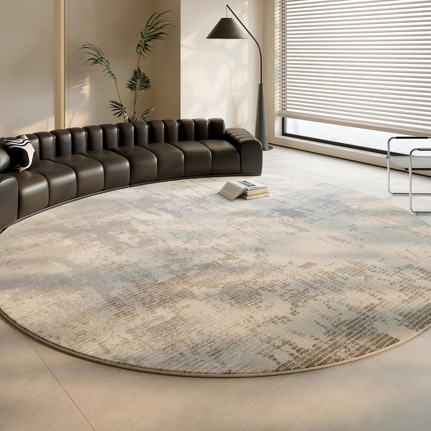 Round Striped Polyester Rug