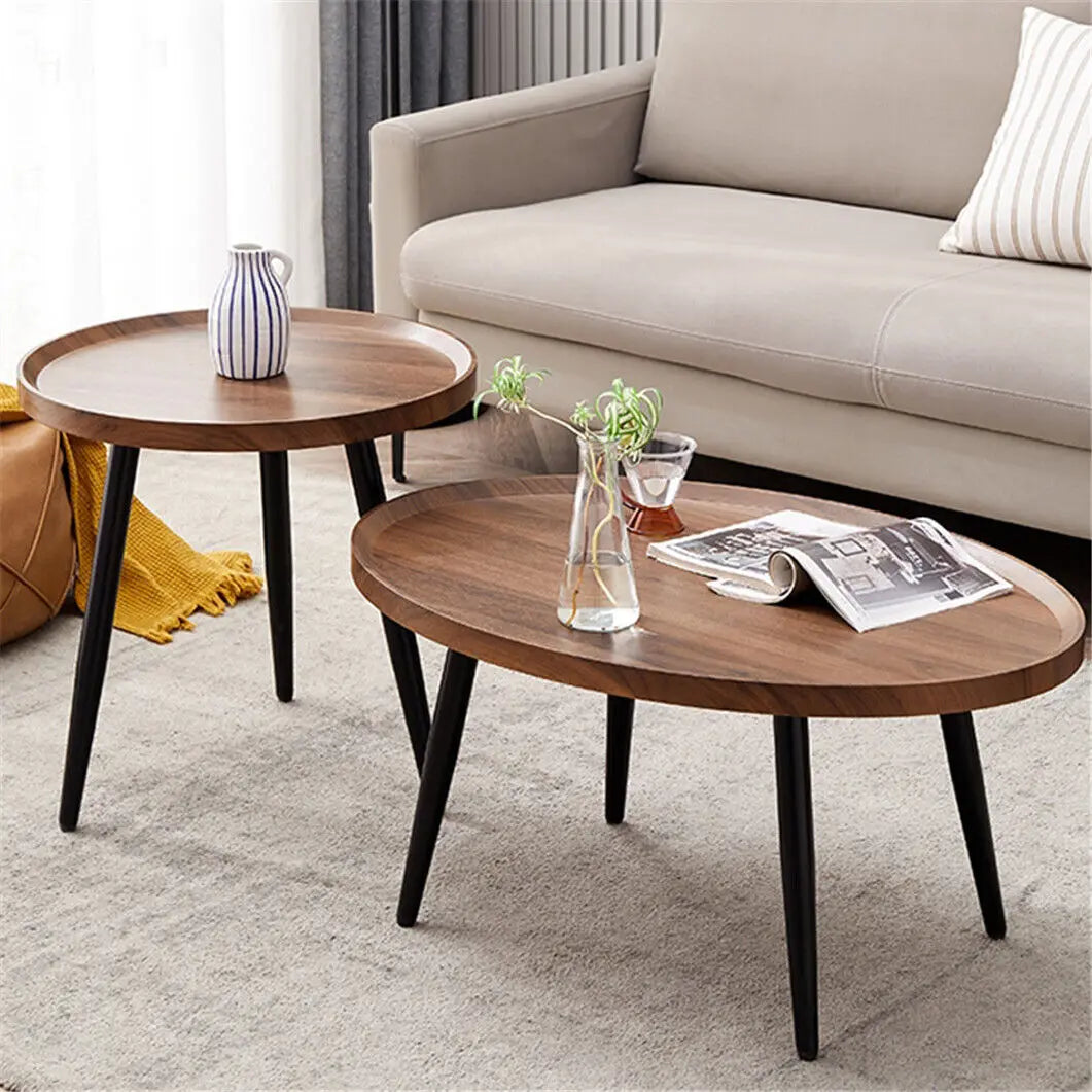 Walnut Industrial Coffee Table Set