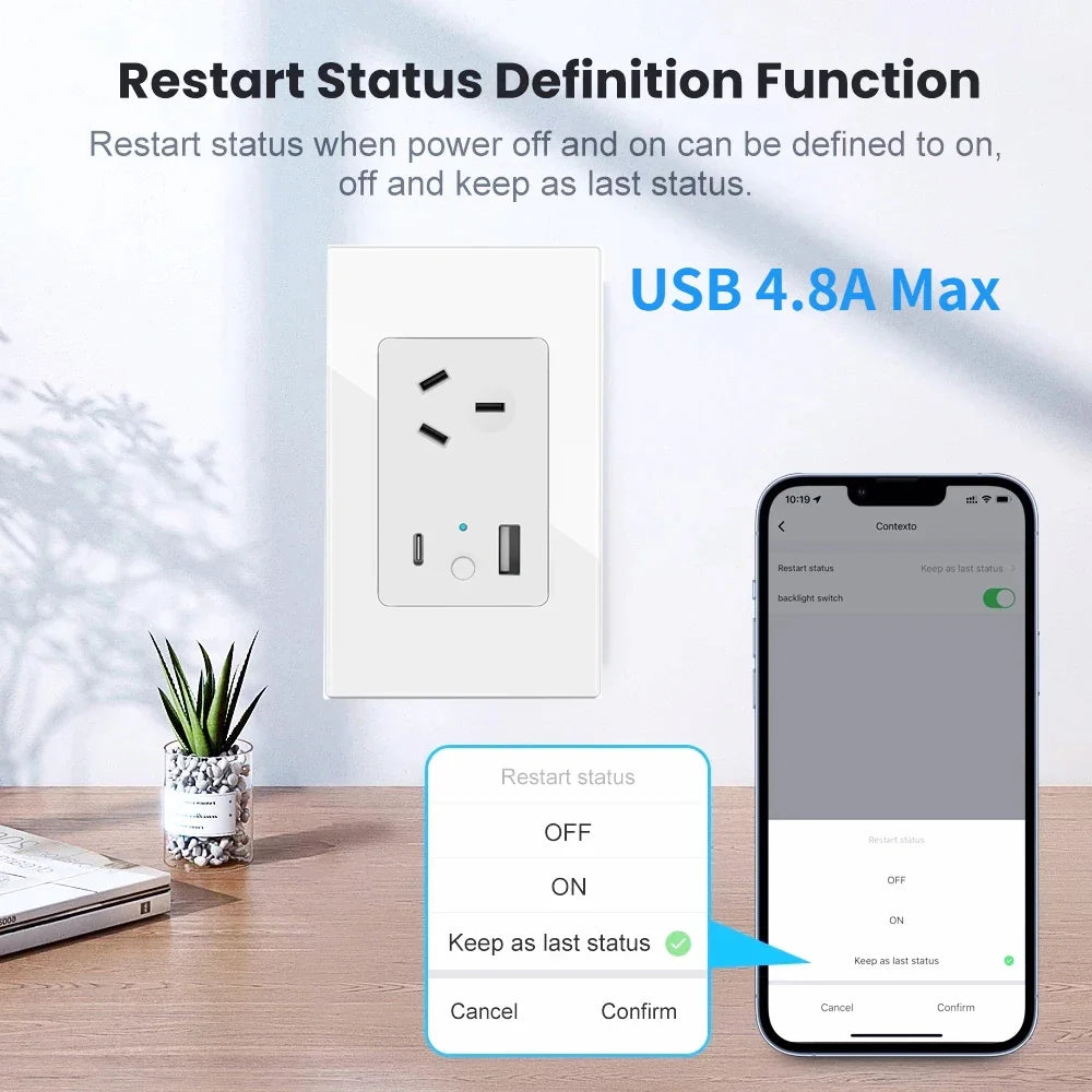 Tuya Wi-Fi Smart Touch Wall Socket with USB &amp; Type-C Charger