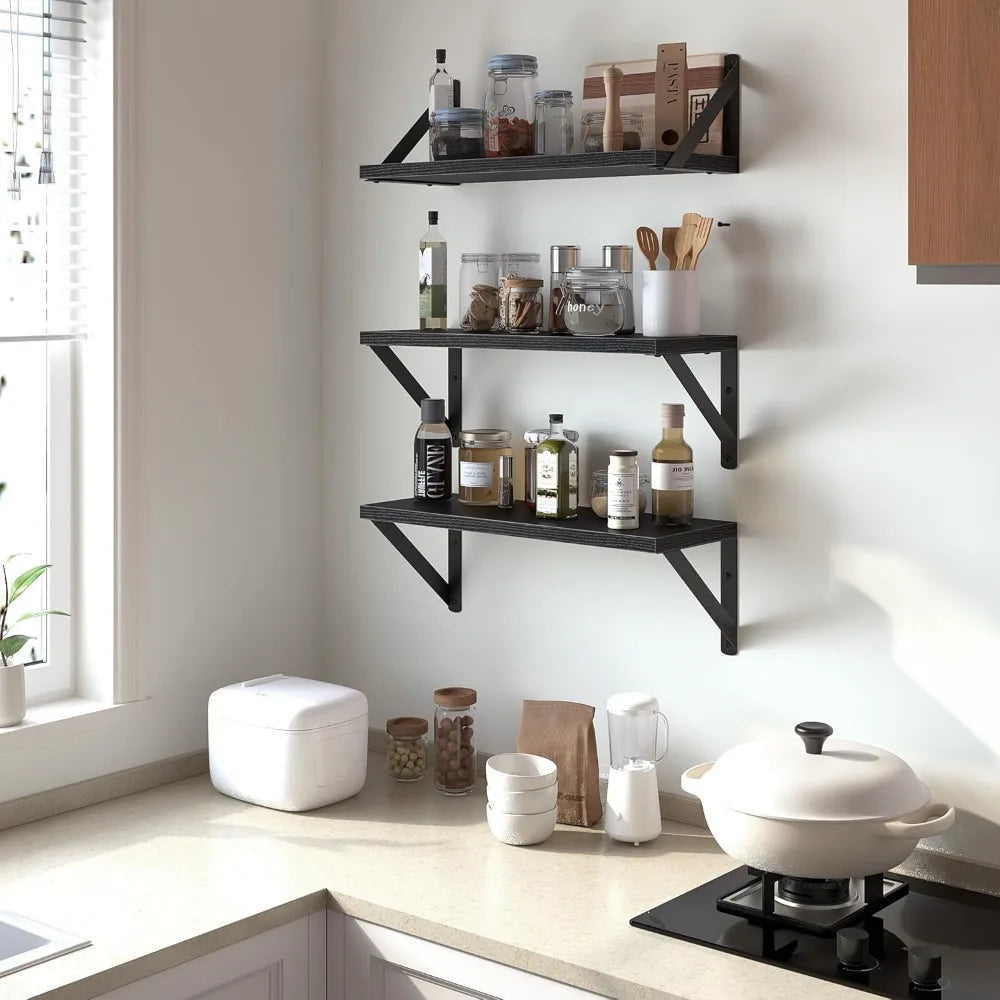 Set of 3 Rustic Floating Wall Shelves