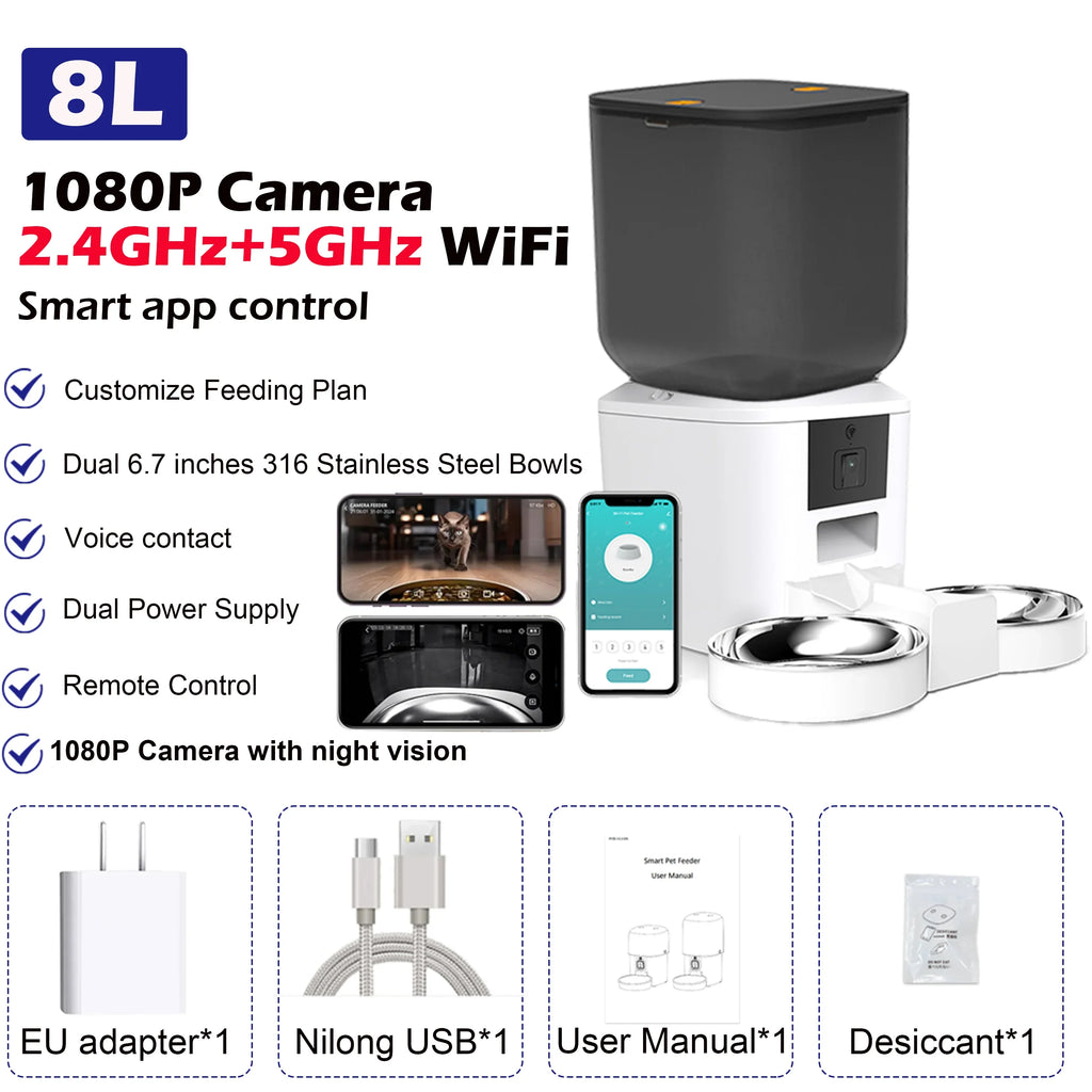 Smart Automatic Pet Feeder – 8L Capacity with HD Camera
