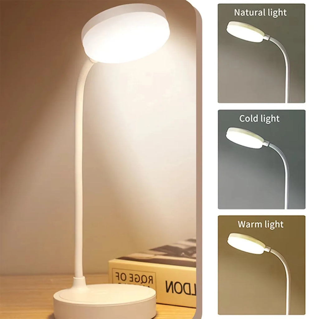 Portable LED Desk Lamp with USB Plug &amp; Stepless Dimming for Eye Protection