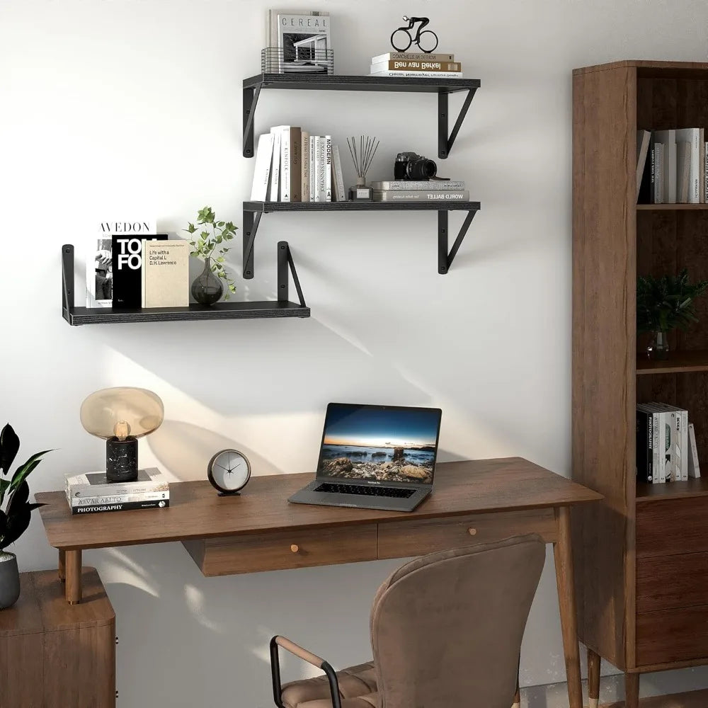 Set of 3 Rustic Floating Wall Shelves