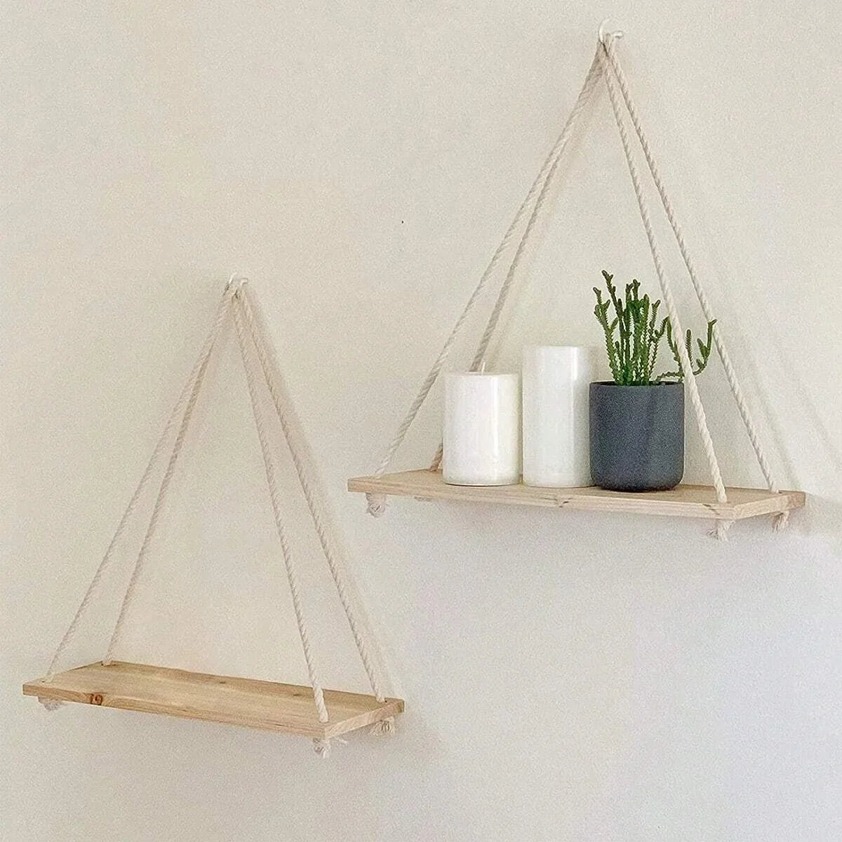 Wood Hanging Shelf with Rope